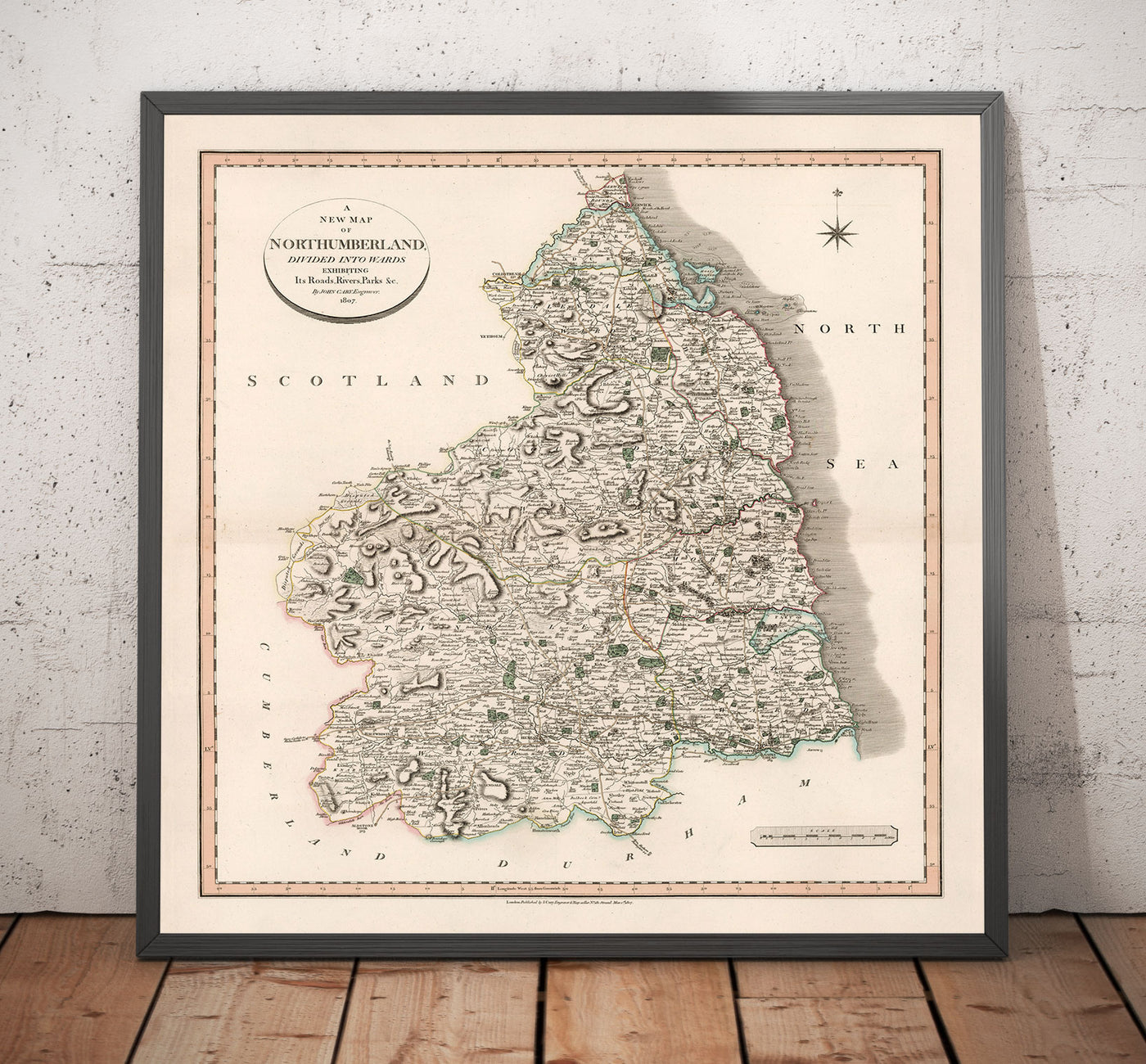 Old Map of Northumberland in 1801 by John Cary - Newcastle, Belford, Hexham, Haltwhistle, Durham