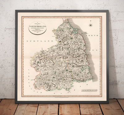 Old Map of Northumberland in 1801 by John Cary - Newcastle, Belford, Hexham, Haltwhistle, Durham
