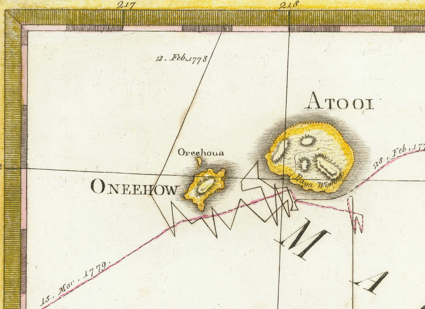 Old Map of Hawaii in 1785 by Giovanni Cassini - Sandwich Islands, Maui, O‘ahu, Honolulu, Pacific Ocean