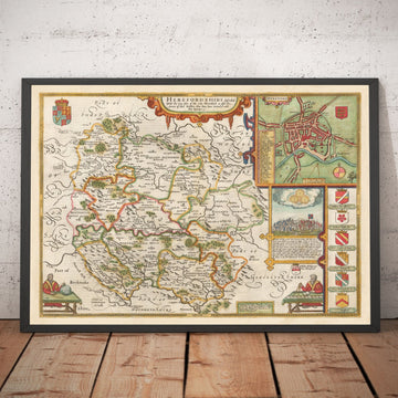 Old Map of Herefordshire 1611 by John Speed - Hereford, Leominster, Ross-on-Wye, Ledbury, Bromyard