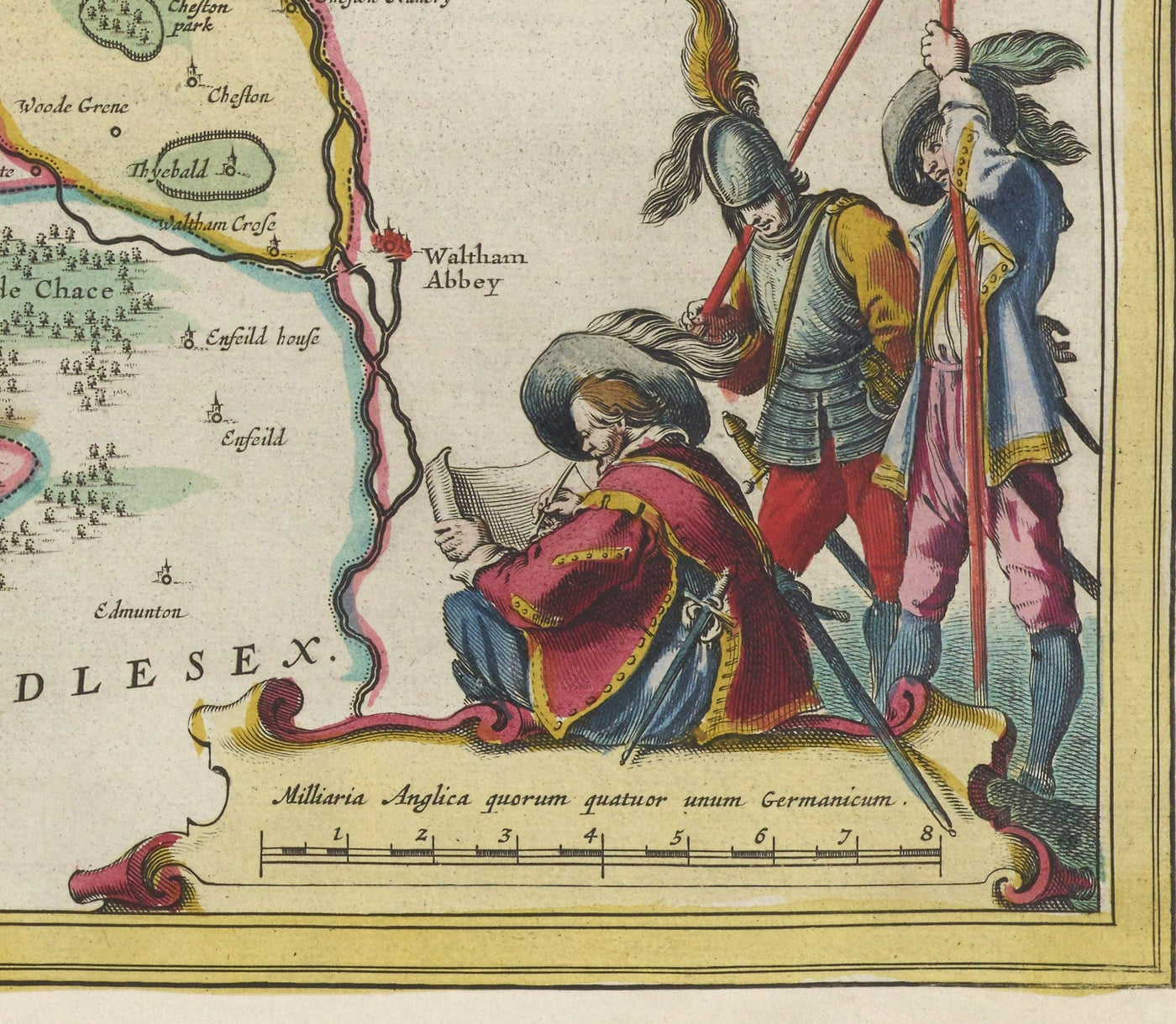 Old Map of Hertfordshire, 1665 by Blaeu - Stevenage, St Albans, Watford, Enfield, Barnet, Hatfield, Hemel Hempstead