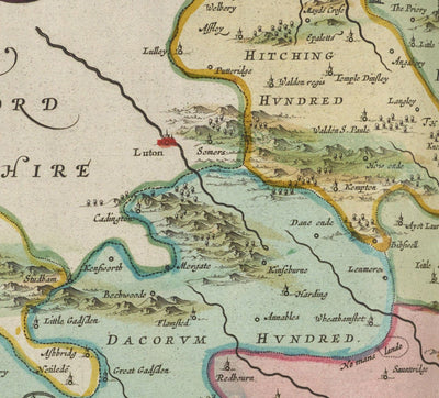 Old Map of Hertfordshire, 1665 by Blaeu - Stevenage, St Albans, Watford, Enfield, Barnet, Hatfield, Hemel Hempstead