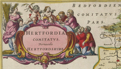 Old Map of Hertfordshire, 1665 by Blaeu - Stevenage, St Albans, Watford, Enfield, Barnet, Hatfield, Hemel Hempstead