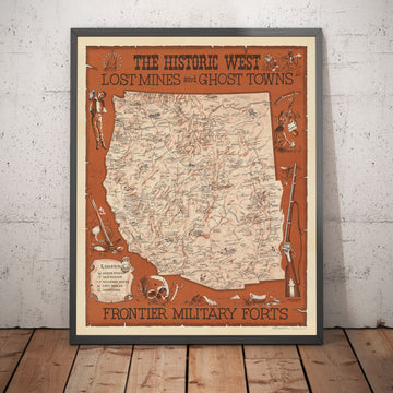 Mappa antica del Far West americano di Andy Dagosta nel 1968 - Cowboy, indiani, fuorilegge, frontiera, Oregon Trail 