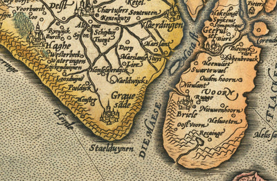 Mapa antiguo de Holanda y Utrecht, 1595 de Abraham Ortelius - Ámsterdam, Rotterdam, Hague, Utrecht