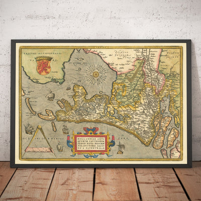 Mapa antiguo de Holanda y Utrecht, 1595 de Abraham Ortelius - Ámsterdam, Rotterdam, Hague, Utrecht