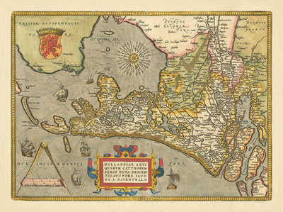 Mapa antiguo de Holanda y Utrecht, 1595 de Abraham Ortelius - Ámsterdam, Rotterdam, Hague, Utrecht