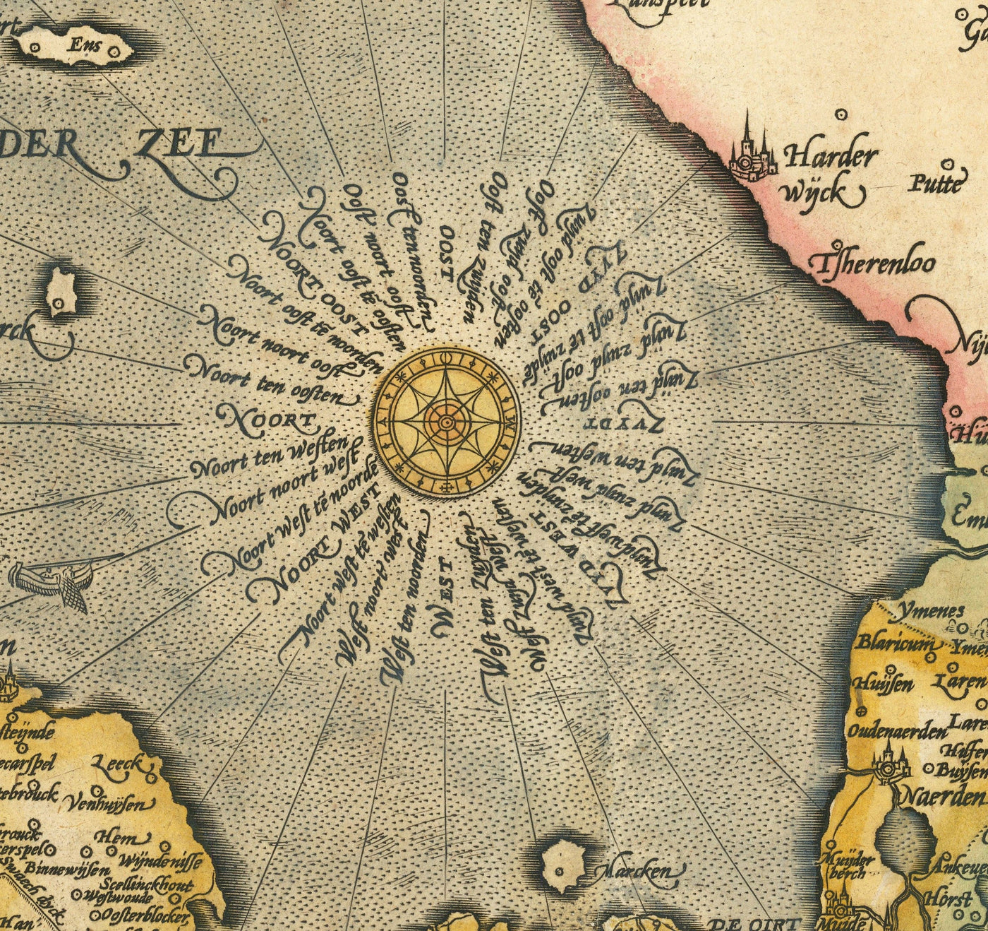 Mapa antiguo de Holanda y Utrecht, 1595 de Abraham Ortelius - Ámsterdam, Rotterdam, Hague, Utrecht