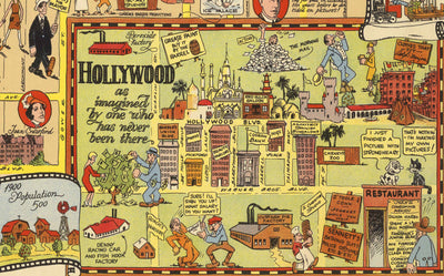 Alte Karte des goldenen Zeitalters von Hollywood, 1928 von Harrison Godwin - Charlie Chaplin, Greta Garbo, Filmstars & Studios 