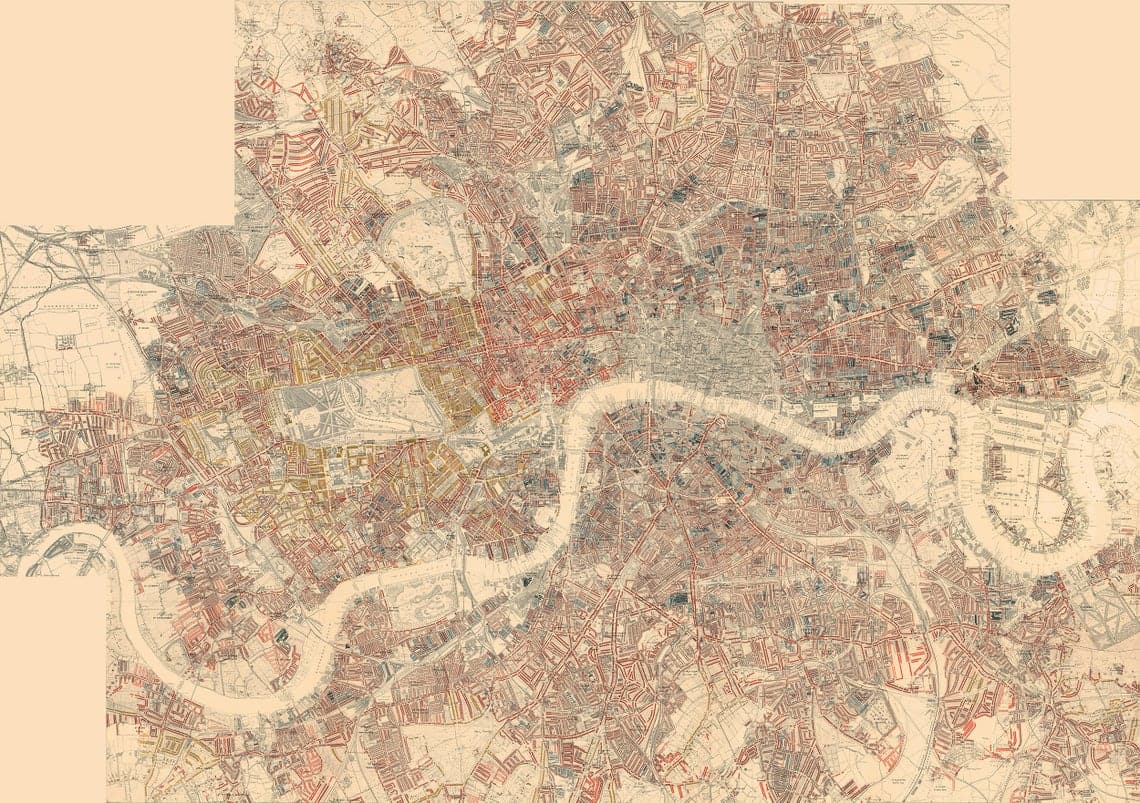 Old London Map - Antique Triptych Framed Wall Art - Greenwood 1830 or Poverty Map 1898