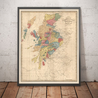 Mapa de clanes de Escocia - Raro mapa en color de las Tierras Altas de Escocia por WH Lizars, 1822