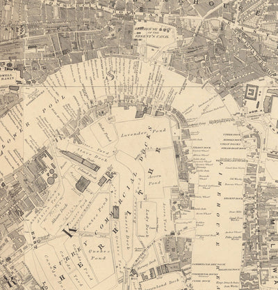Big Old Map of London by Edward Stanford (1862, 1891) - Monochrome, Blue Thames or Handcoloured