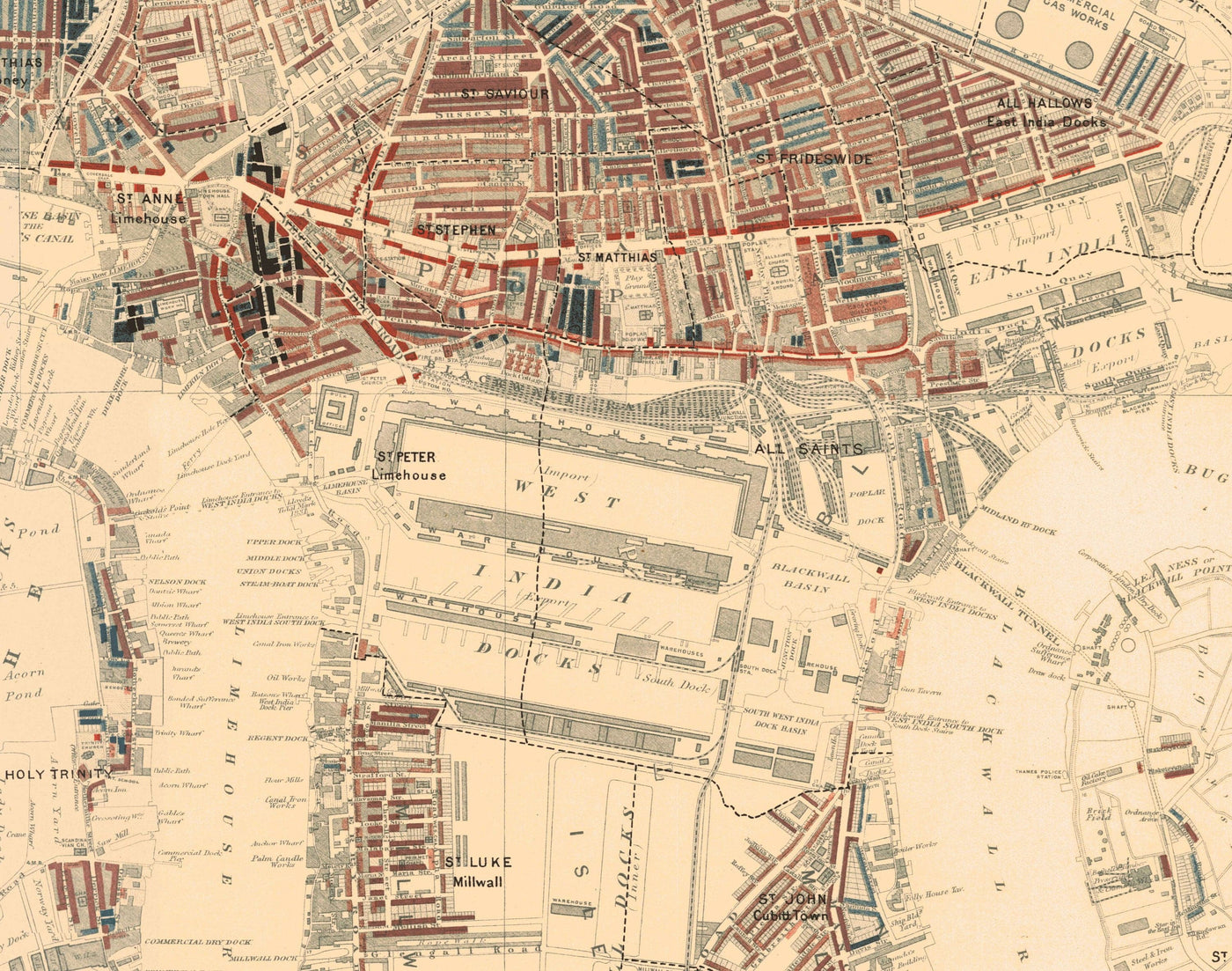 Riesige alte Armutskarte von London von Charles Booth, 1888-9 