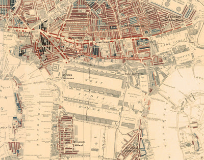 Riesige alte Armutskarte von London von Charles Booth, 1888-9 