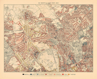 Riesige alte Armutskarte von London von Charles Booth, 1888-9 