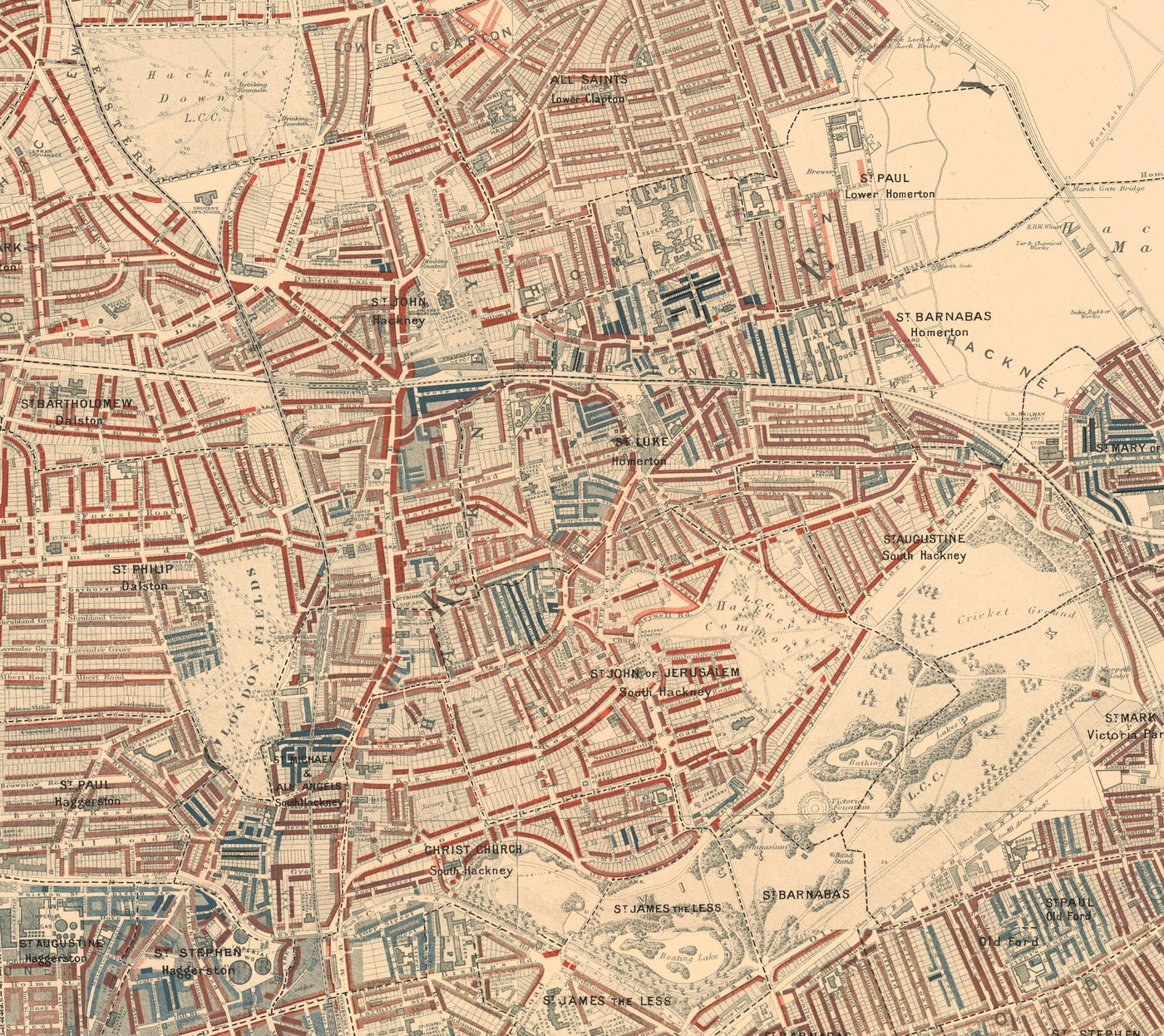 Riesige alte Armutskarte von London von Charles Booth, 1888-9 