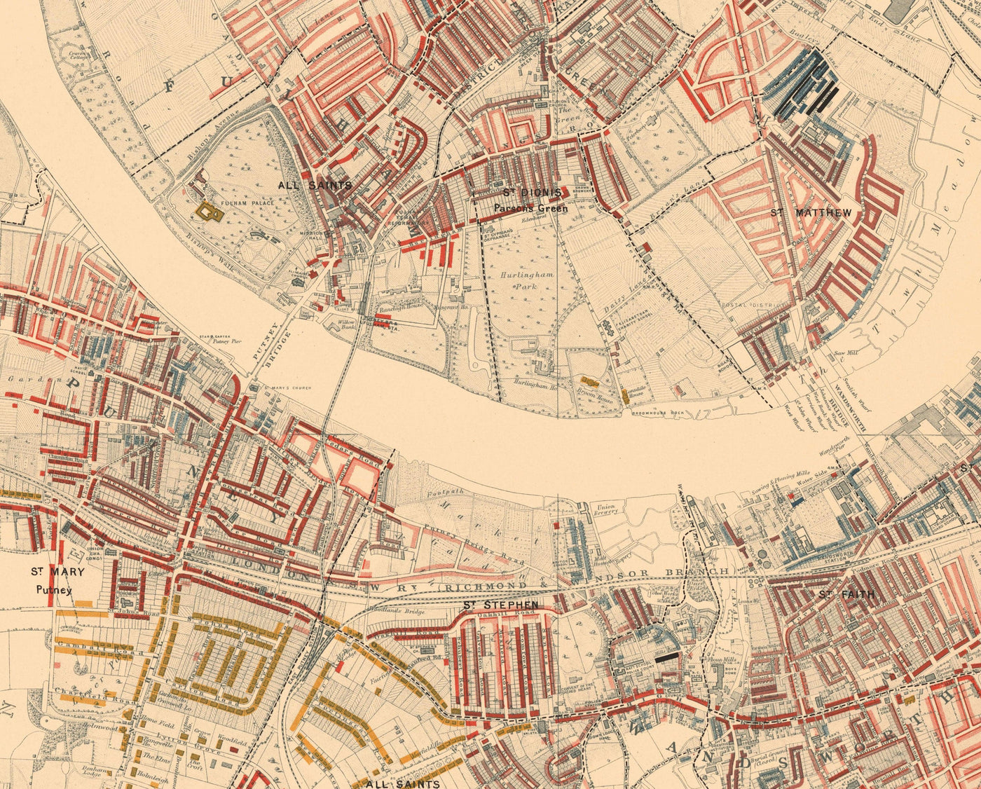 Riesige alte Armutskarte von London von Charles Booth, 1888-9 