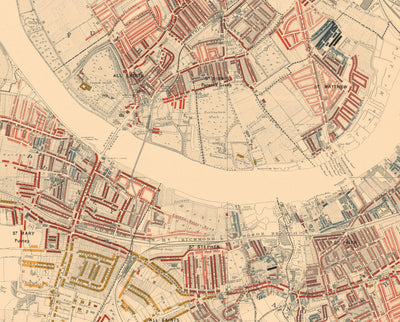 Riesige alte Armutskarte von London von Charles Booth, 1888-9 