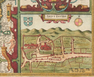 Ancienne carte de Pembrokeshire Galles 1611 John Vitesse - Haverfordwest, St Davids, Garde de poisson