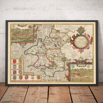 Old Map of Pembrokeshire Wales 1611 John Speed - Haverfordwest, St Davids, Fishguard