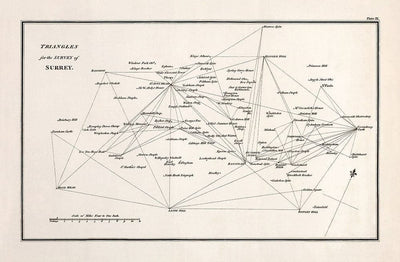 Old Map of Surrey, 1811 - First Triangulation Ordnance Survey Chart - Hills, Castles, Steeples