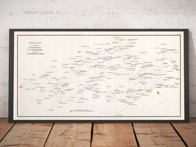 Viejo Mapa de Hampshire, 1811 - Primera Tabla de Encuestas de artillería de triangulación - Colinas, Castillos, Steegles