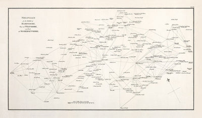 Viejo Mapa de Hampshire, 1811 - Primera Tabla de Encuestas de artillería de triangulación - Colinas, Castillos, Steegles