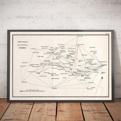Old Map of Surrey, 1811 - First Triangulation Ordnance Survey Chart - Hills, Castles, Steeples