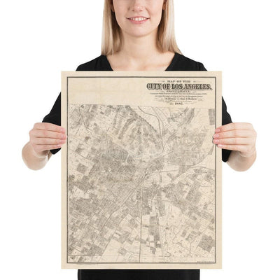 Alte Karte von Los Angeles, 1887 - Seltene Stadtkarte - Innenstadt, Chinatown, Finanzviertel, Skid Row, Modeviertel 