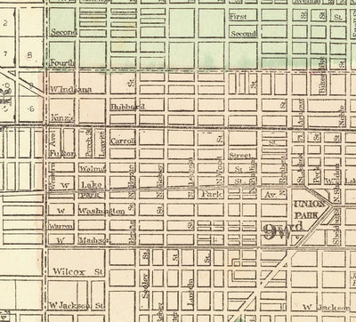 Alte Karte von Chicago nach dem Großen Brand, 1871, Gaylord Watson - Innenstadt, Lake Michigan, Fluss, Stadtteile, verbranntes Gebiet 