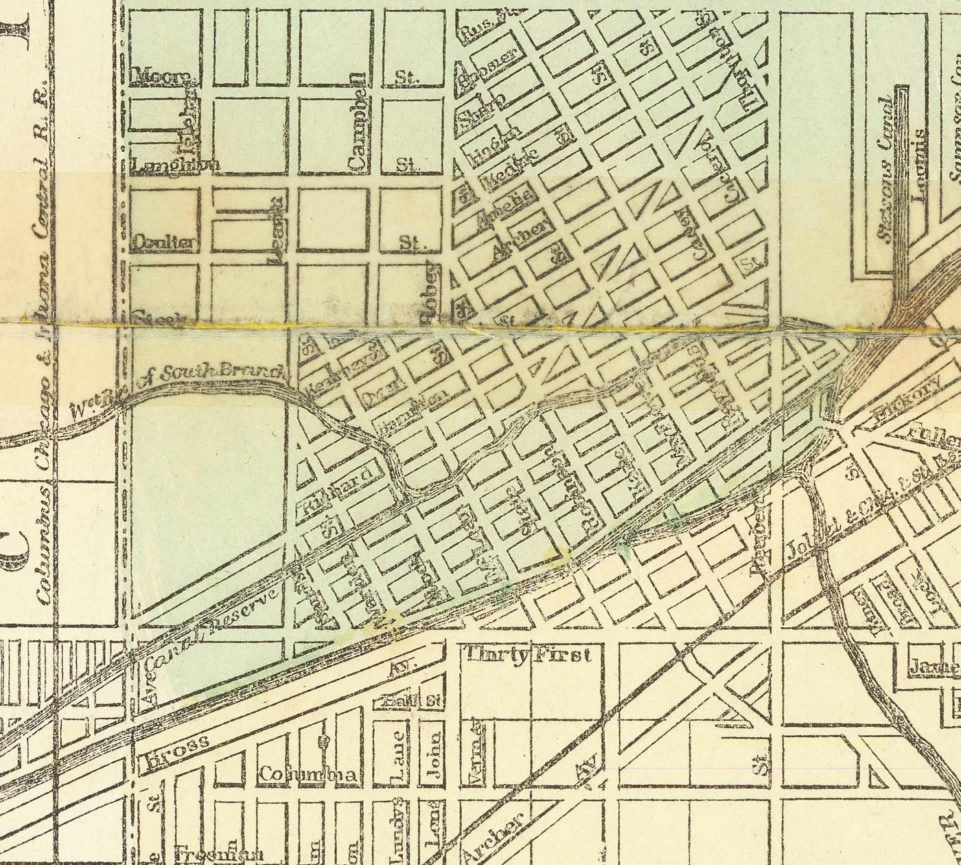 Alte Karte von Chicago nach dem Großen Brand, 1871, Gaylord Watson - Innenstadt, Lake Michigan, Fluss, Stadtteile, verbranntes Gebiet 