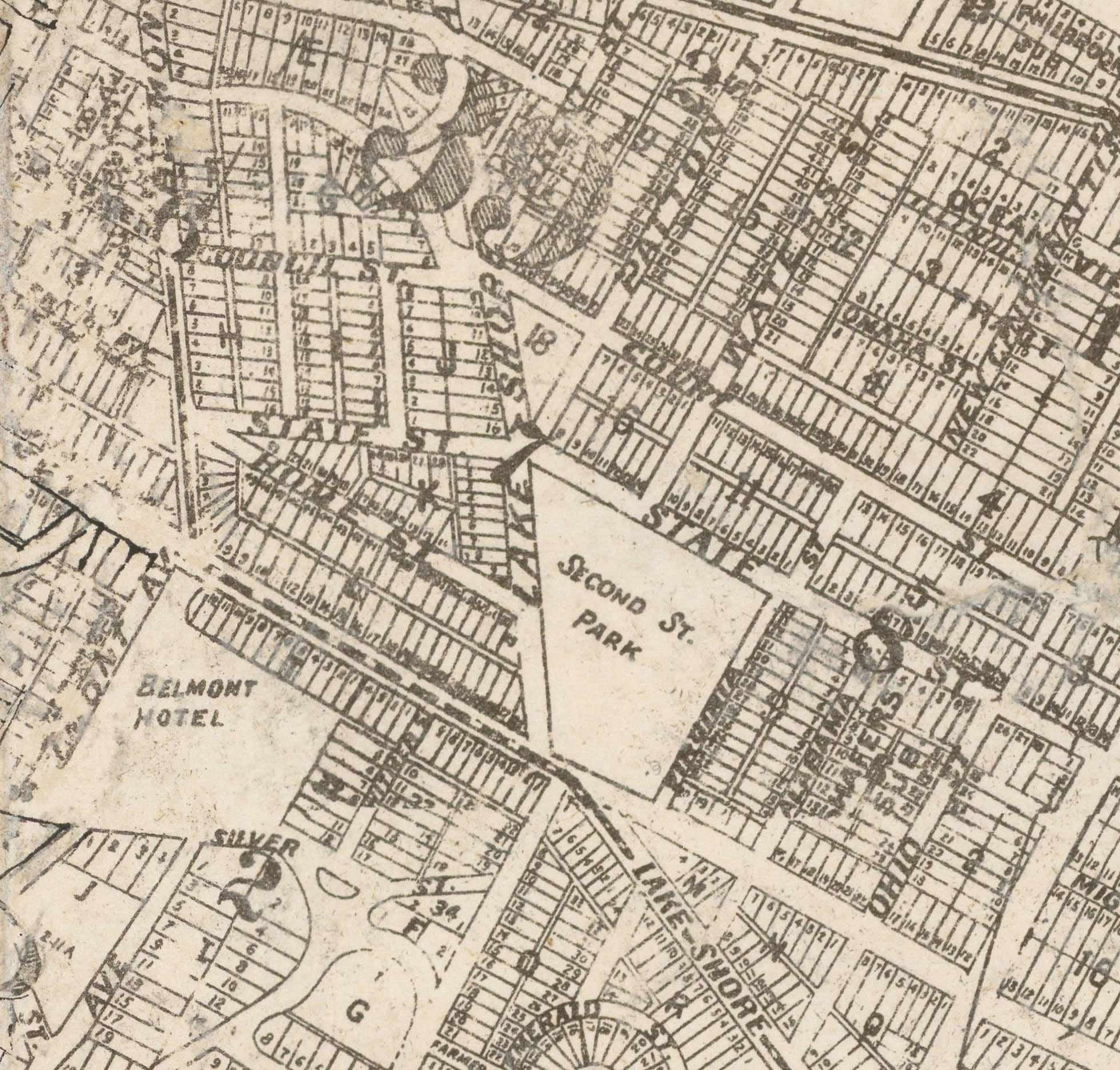 Alte Karte von Los Angeles, 1887 - Seltene Stadtkarte - Innenstadt, Chinatown, Finanzviertel, Skid Row, Modeviertel 