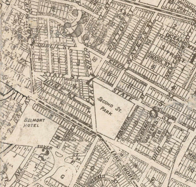 Alte Karte von Los Angeles, 1887 - Seltene Stadtkarte - Innenstadt, Chinatown, Finanzviertel, Skid Row, Modeviertel 