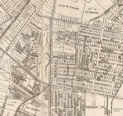 Alte Karte von Los Angeles, 1887 - Seltene Stadtkarte - Innenstadt, Chinatown, Finanzviertel, Skid Row, Modeviertel 