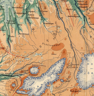 Old Map of Iceland by Samuel Eggertsson, 1928 - Reykjavik, Keflavik, Geysir, Gulfoss, Volcanoes, Glaciers
