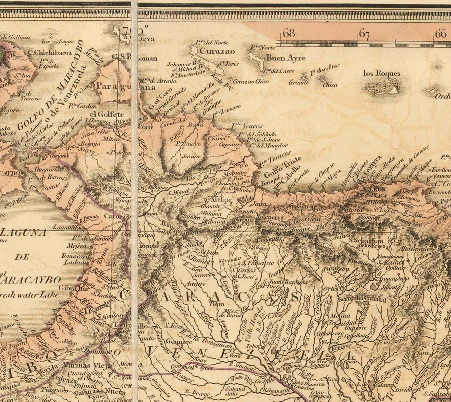 Rara mappa antica del Sud America di Faden, 1807 - Colonialismo spagnolo - Brasile, Perù, Colombia, Cile, Venezuela, Amazzonia 
