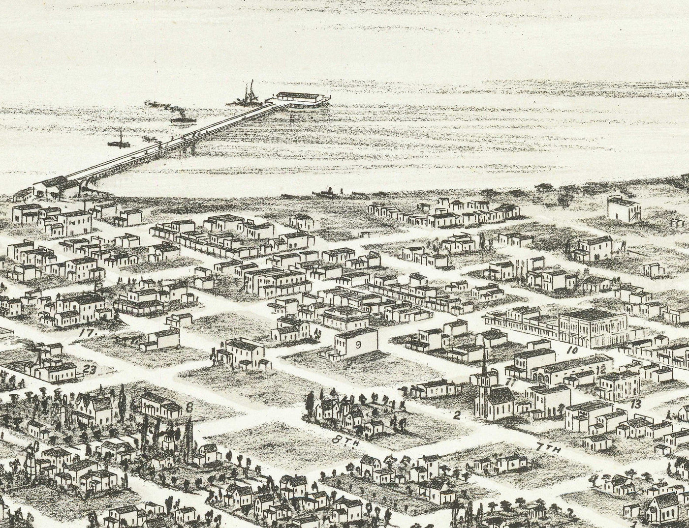Seltene alte Karte von San Diego von Eli Sheldon Glover, 1876 - Vogelperspektive, Innenstadt, Altstadt, East Village, Cortez Hill 