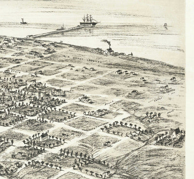 Seltene alte Karte von San Diego von Eli Sheldon Glover, 1876 - Vogelperspektive, Innenstadt, Altstadt, East Village, Cortez Hill 