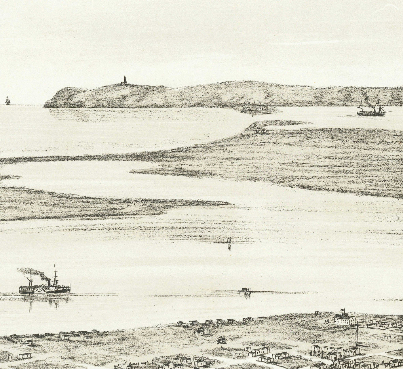 Seltene alte Karte von San Diego von Eli Sheldon Glover, 1876 - Vogelperspektive, Innenstadt, Altstadt, East Village, Cortez Hill 
