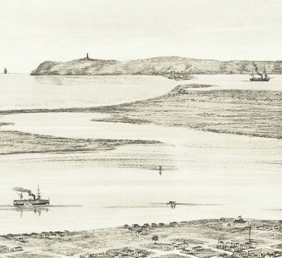 Seltene alte Karte von San Diego von Eli Sheldon Glover, 1876 - Vogelperspektive, Innenstadt, Altstadt, East Village, Cortez Hill 
