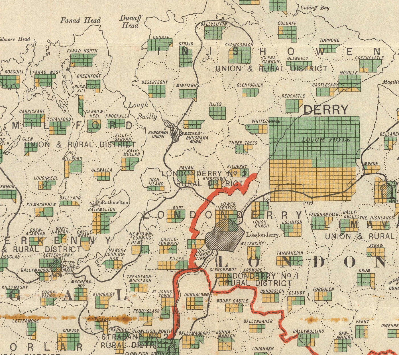 Viejo mapa de Irlanda del Norte, Ulster en 1923 - Estado libre irlandés, diagrama de población del Tratado de Anglo-Irlandés