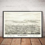 Rare ancienne carte de San Diego par Eli Sheldon Glover, 1876 - Birds oeil, centre-ville de Oldtown, Village est, Cortez Hill