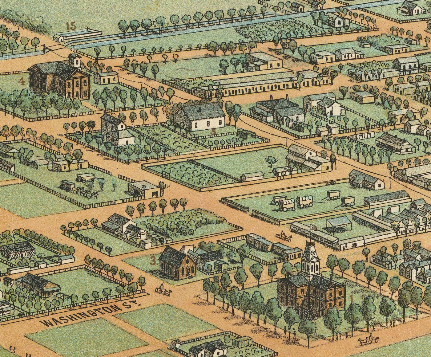 Mapa antiguo raro de Phoenix, Arizona por CJ Dyer, 1885 - Masterpiece Birdseye Vista del centro de la ciudad