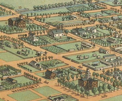 Mapa antiguo raro de Phoenix, Arizona por CJ Dyer, 1885 - Masterpiece Birdseye Vista del centro de la ciudad
