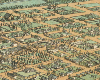 Mapa antiguo raro de Phoenix, Arizona por CJ Dyer, 1885 - Masterpiece Birdseye Vista del centro de la ciudad