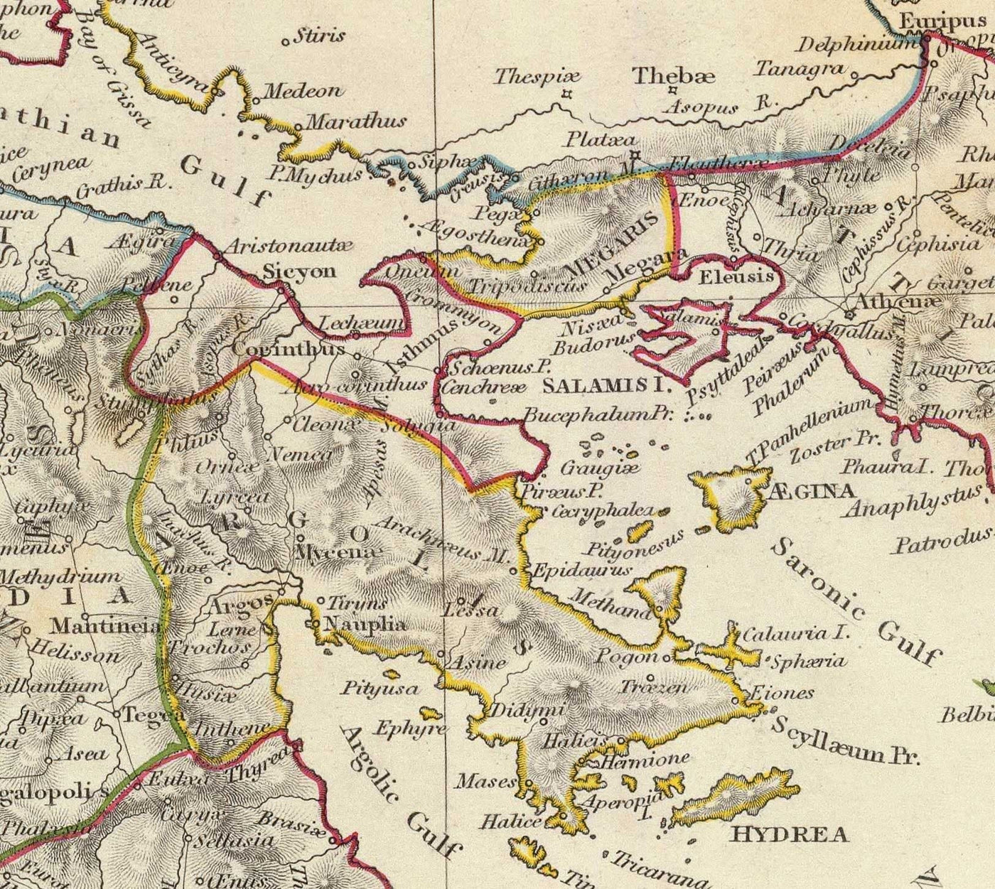 Old Map of Ancient Greece, 1829, by SDUK - Crete, Aegean, Athens, Arcadia, Attica, Cyclades, Zakynthos