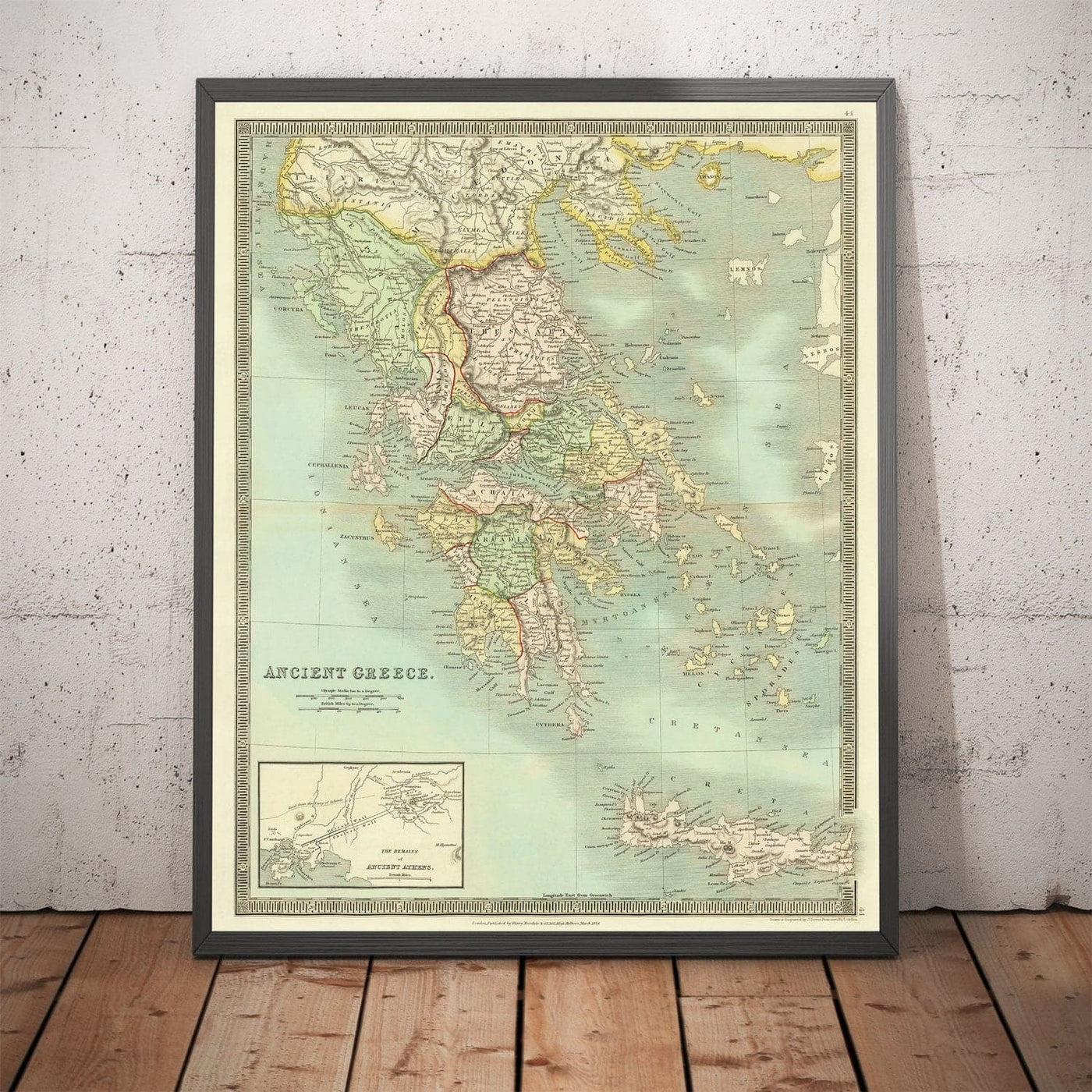 Alte Karte von Griechenland, 1834, von Teesdale - Kreta, Makedonien, Korfu, Albanien, Athen, Thessalien, Attika 