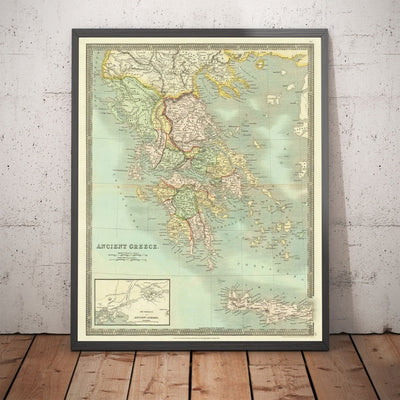 Alte Karte von Griechenland, 1834, von Teesdale - Kreta, Makedonien, Korfu, Albanien, Athen, Thessalien, Attika 