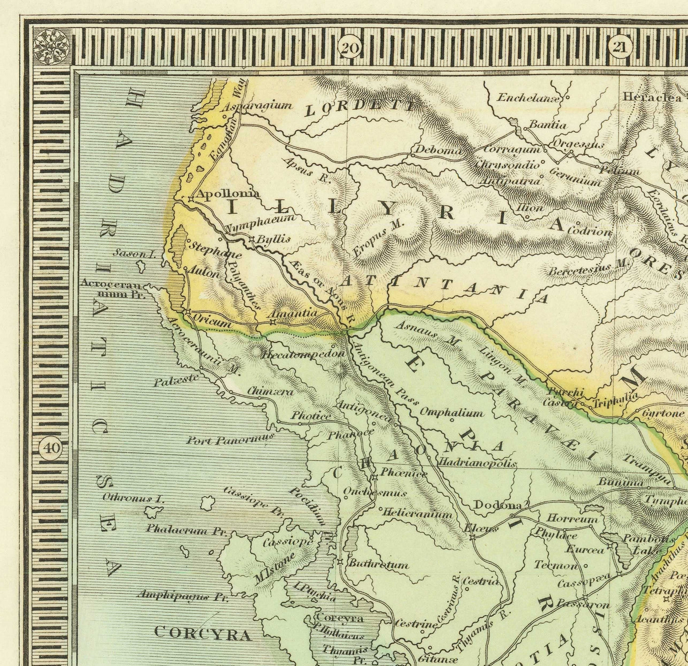 Alte Karte von Griechenland, 1834, von Teesdale - Kreta, Makedonien, Korfu, Albanien, Athen, Thessalien, Attika 
