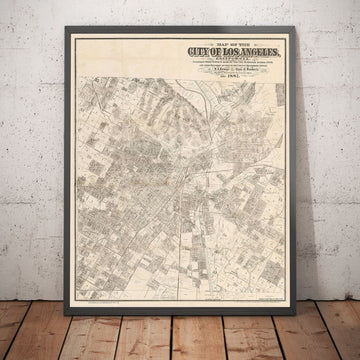 Viejo mapa de Los Ángeles, 1887 - Gráfico de la ciudad rara - Downtown, Chinatown, Distrito Financiero, Fila de Skid, Distrito de Moda